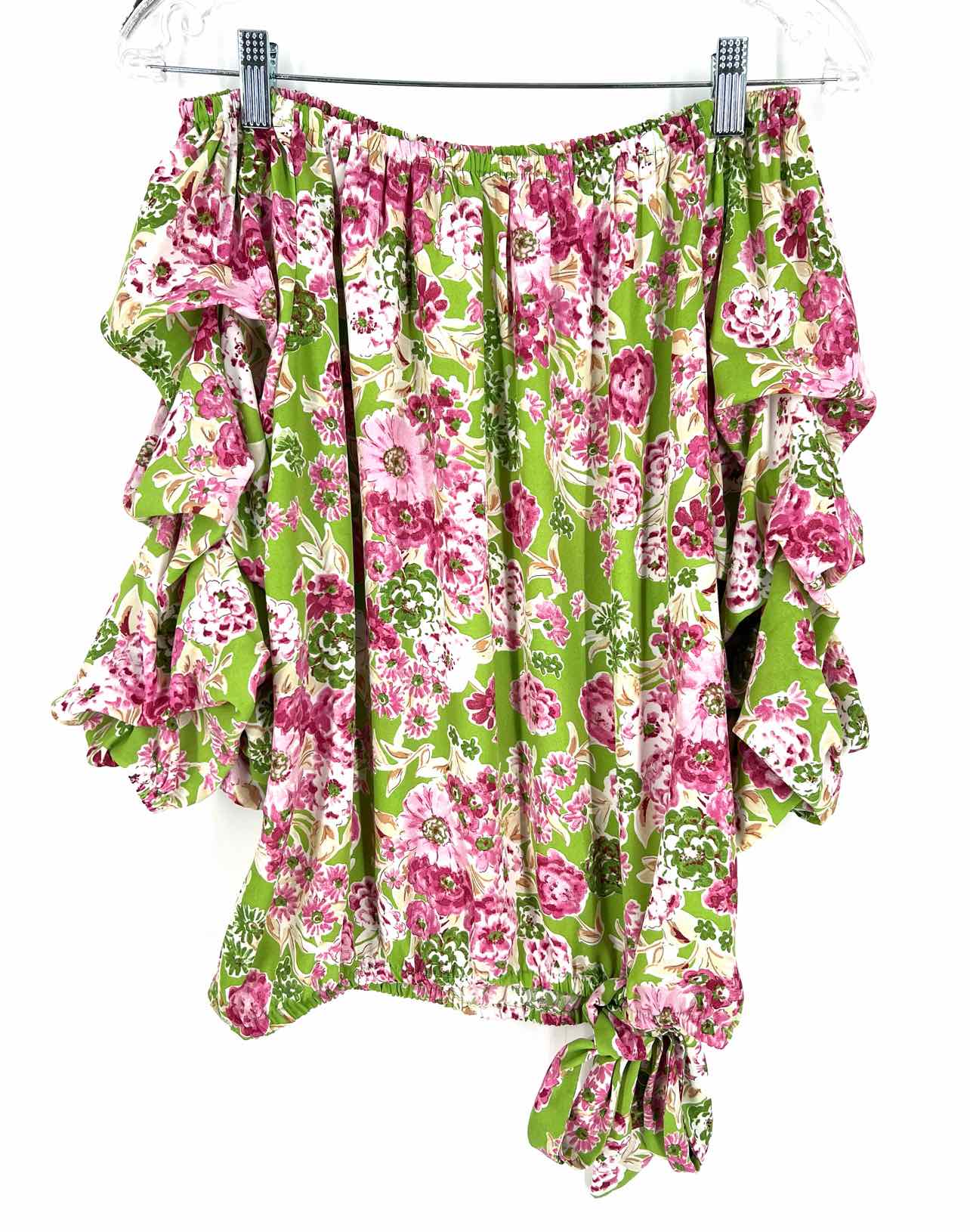 CeCe Size M Gr/Pk/Wh Floral Off the Shoulder Tops Top-3/4 Sleeve